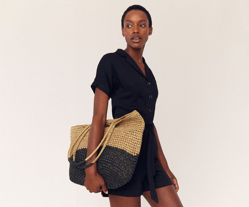 Colourblock Straw Tote