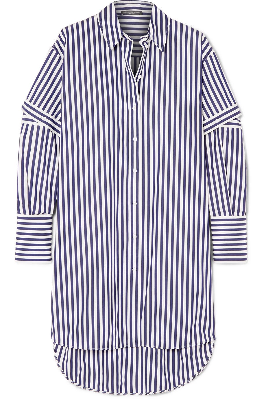 Oversized cutout striped cotton-poplin shirt