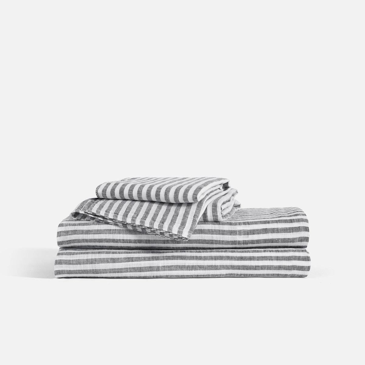 Linen Core Sheet Set in Charcoal Chambray and White Stripe