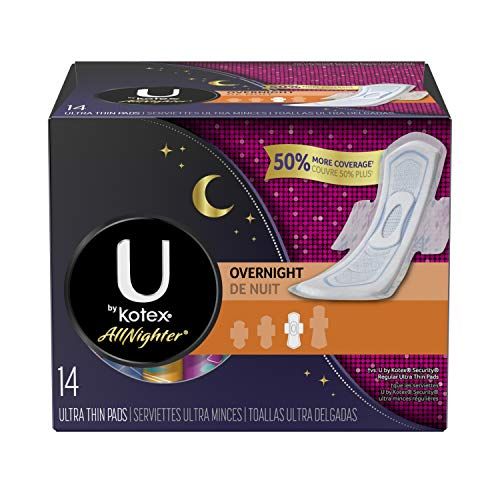 U by Kotex AllNighter Ultra Thin Overnight Pads with Wings (Pack of 6)
