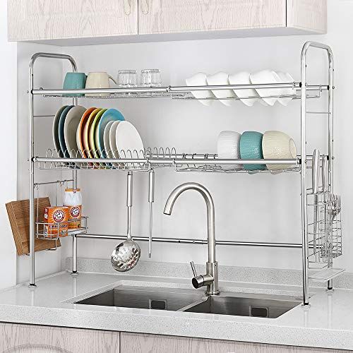 Double 2 Tier Dish Drainer Plates Rack Glass Cutlery Holder Kitchen Drip  Tray CH