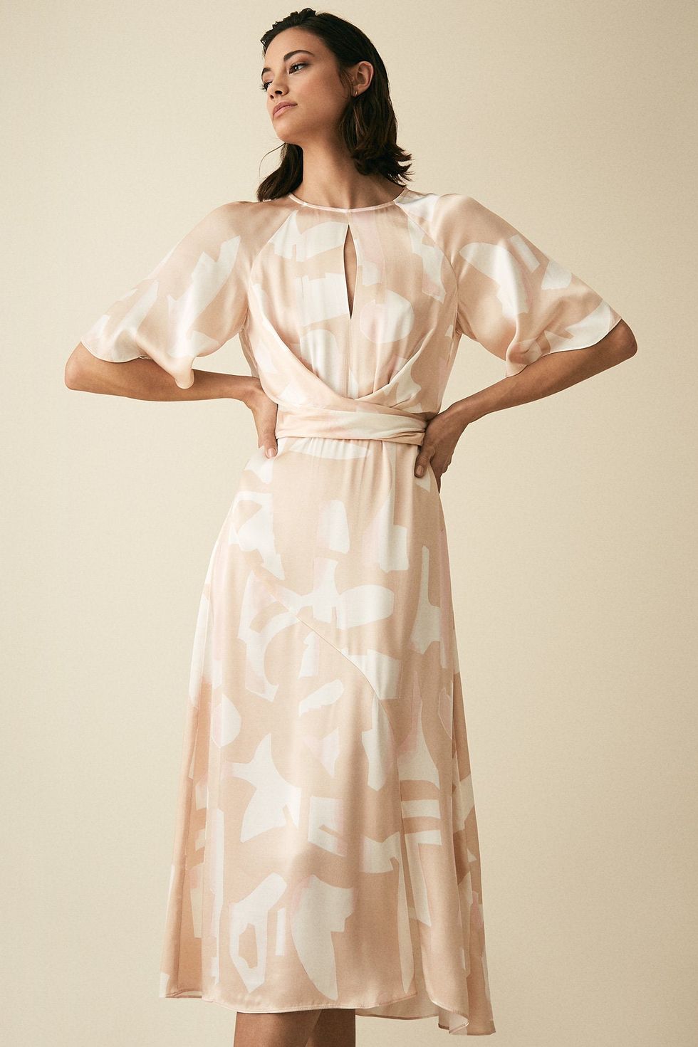 Arlo Pink Half Sleeve Printed Midi Dress