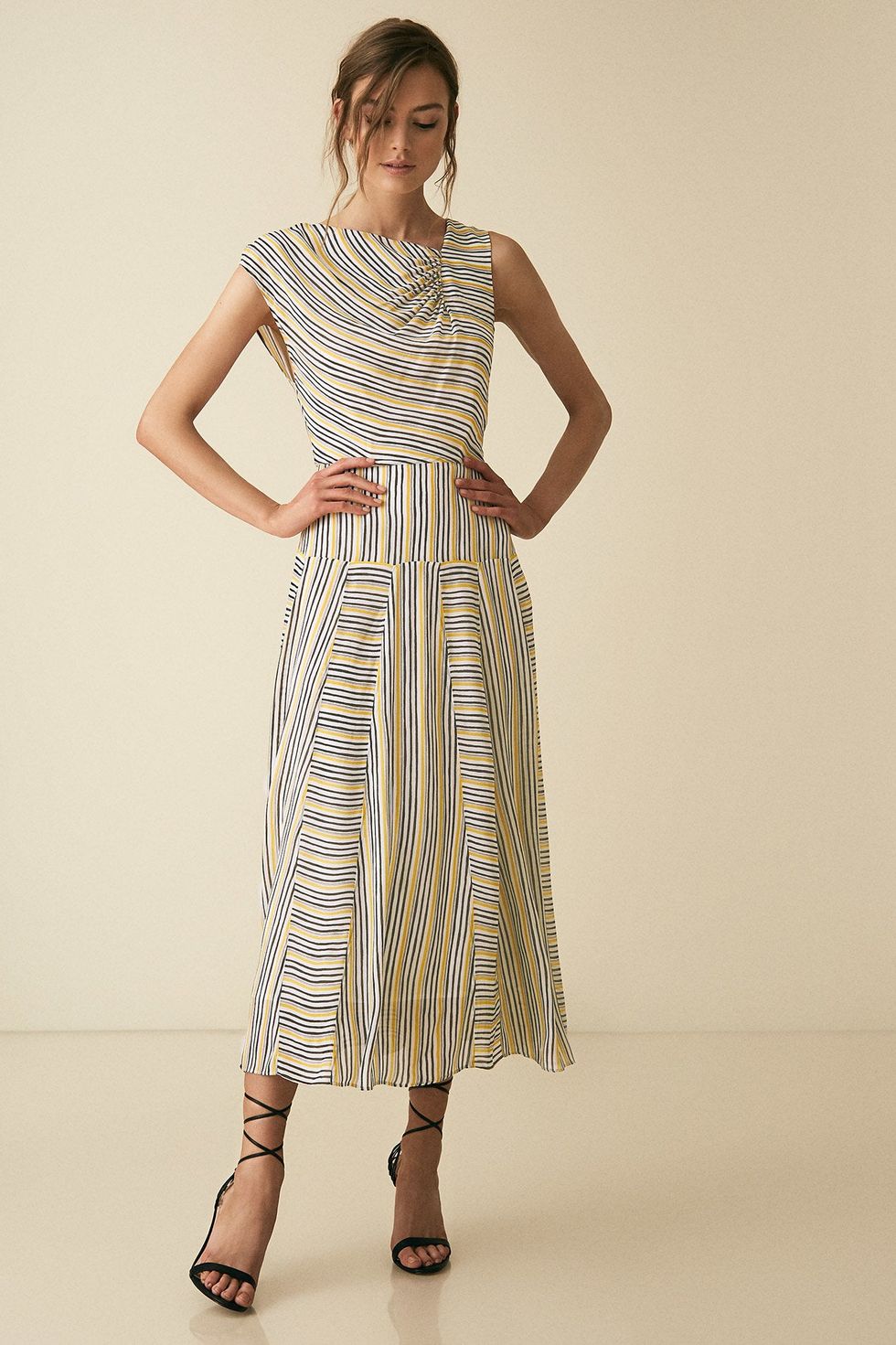 Raya Multi Striped Asymmetric Midi Dress