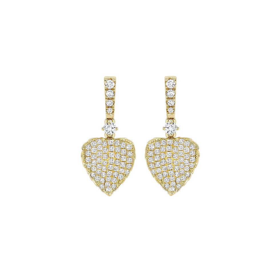 Lauren Pave Diamond Leaf Earrings in Yellow Gold