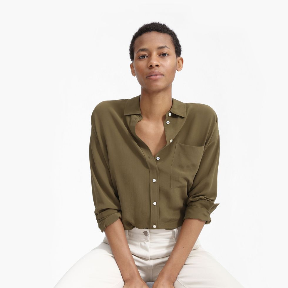 The Clean Silk Oversized Shirt - Olive