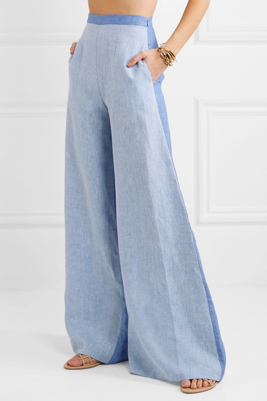藍色拼接寬褲，約NT.12,550