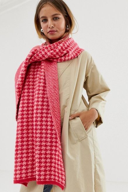 Pink Houndstooth Scarf 