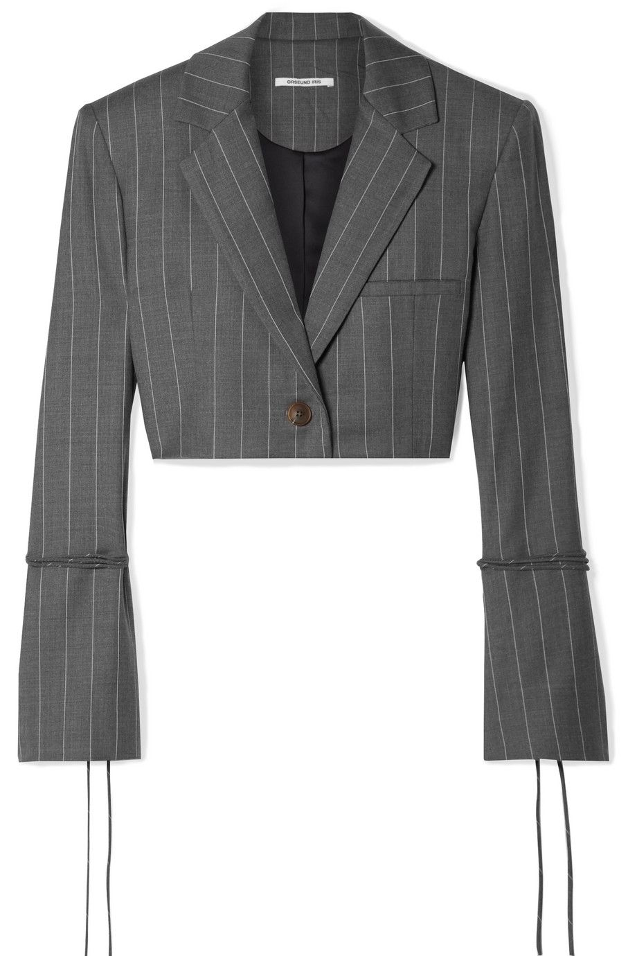 Box cropped pinstriped wool-blend blazer