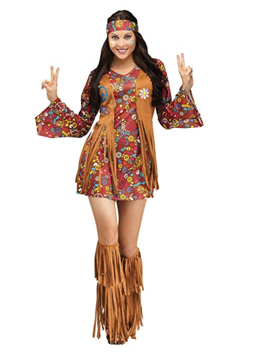 Ladies Funky Hippie Hippy Womens Woodstock Fancy Dress Costume Party Outift NEW 