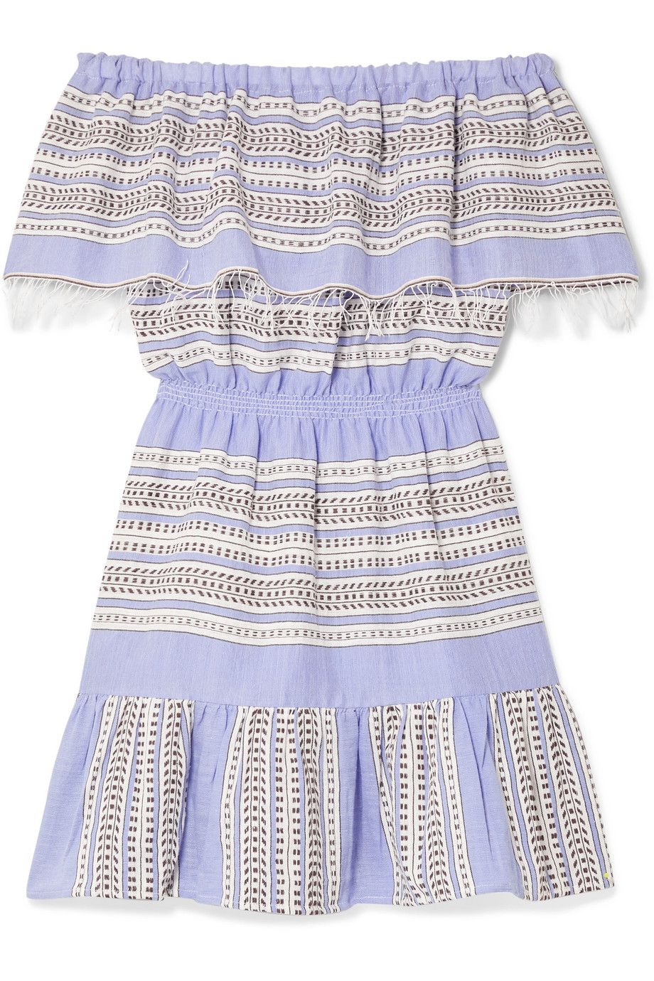 Amira Off-the-Shoulder Frayed Striped Cotton-Gauze Mini Dress