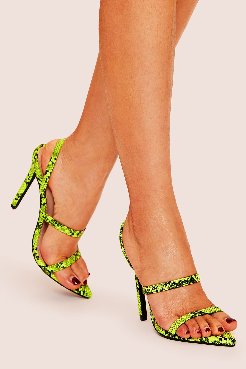 Snakeskin Pattern Slingback Neon Stiletto Heels