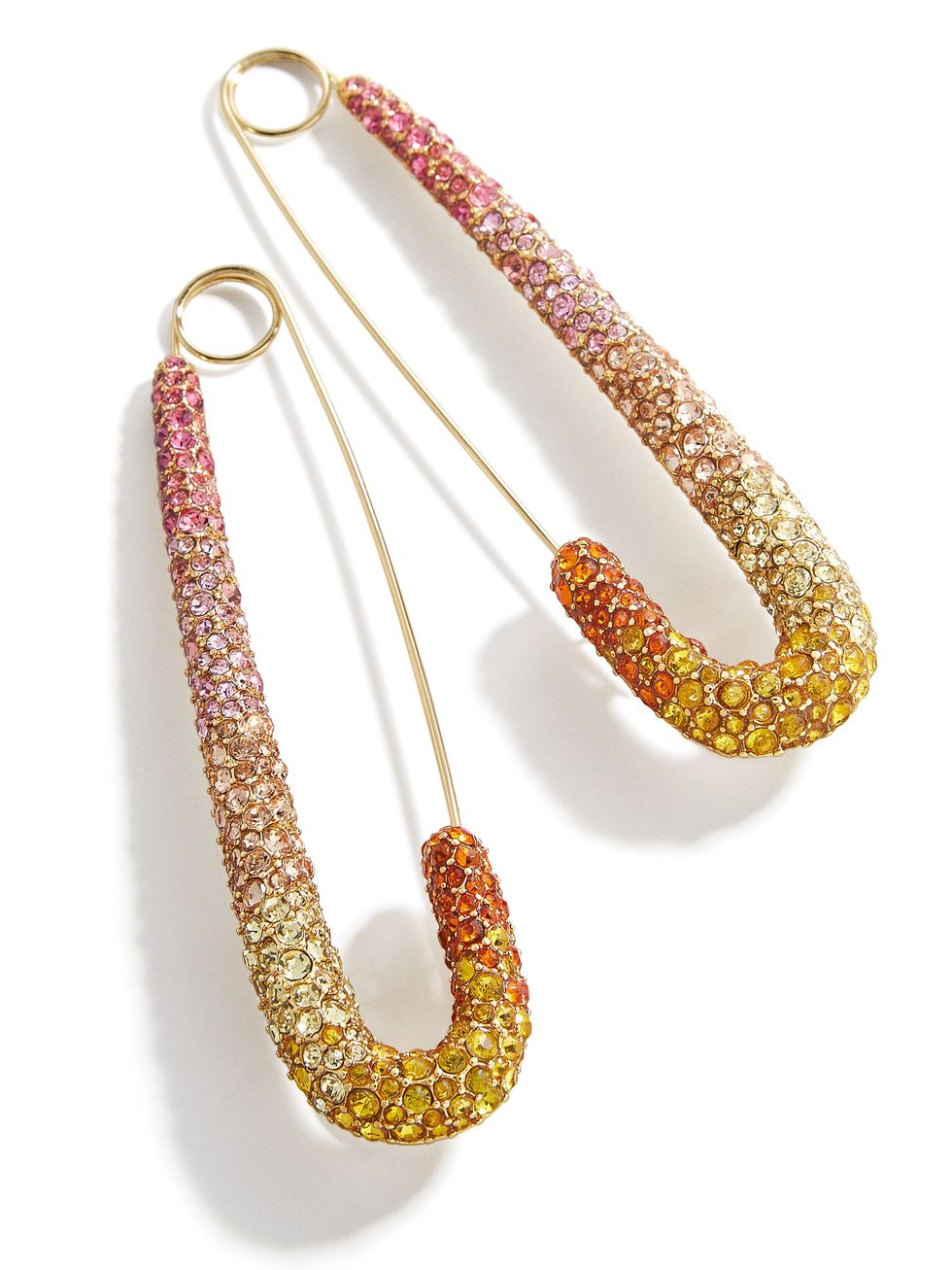 Large Pavé Safety Pin Earrings in Pink and Yellow