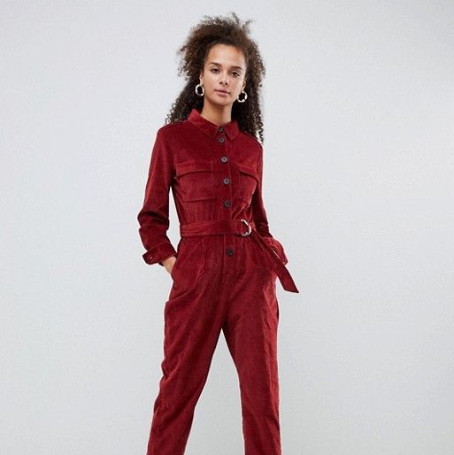 Utility Cord Red Jumpsuit