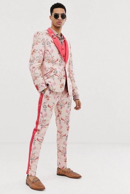 Pink Floral Contrast Suit