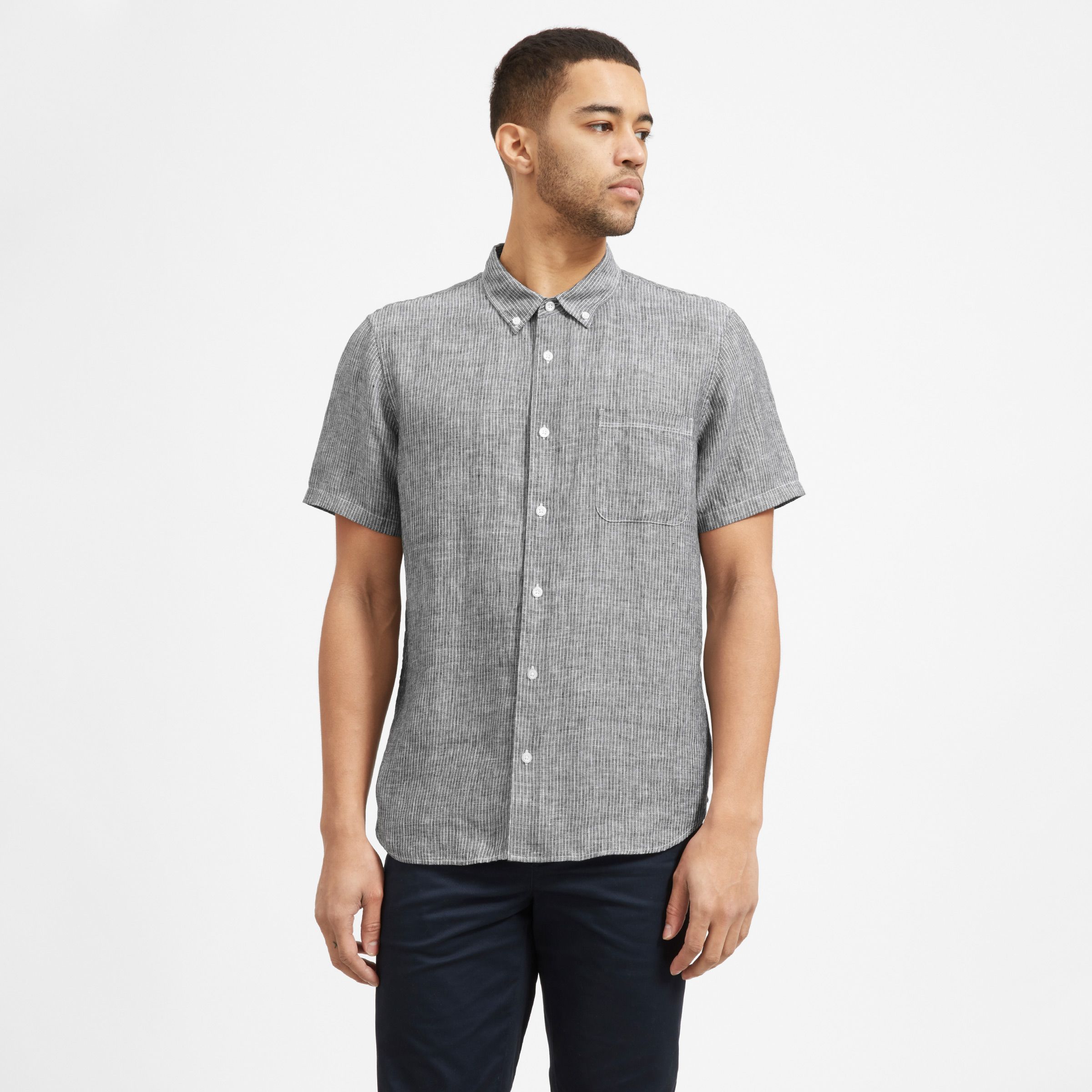 Gocgt Men Short Sleeve Shirts Solid Summer Casual Button Down Shirt 