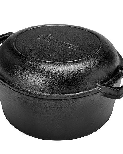 Cuisinel Cast Iron Skillet + Lid - 2-In-1 Multi Cooker - Deep Pot