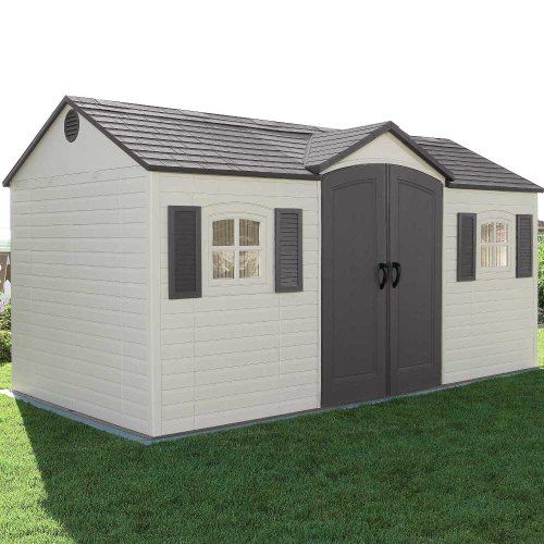 Lifetime outdoor storage shed with shutters