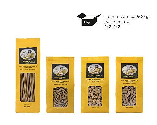 Pastificio Feudo Mondello - Pasta integrale in confezione da 500 g. - Cartone da 8 pezzi di formati misti - 2 Spaghetti, 2 Casarecce, 2 Pipe rigate e 2 Maccheroni rigati (4 Kg)
