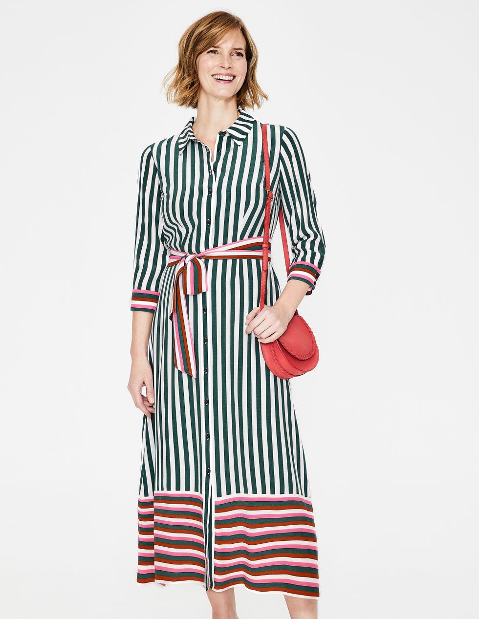 Mallory Midi Shirt Dress - Woodland Green Stripe