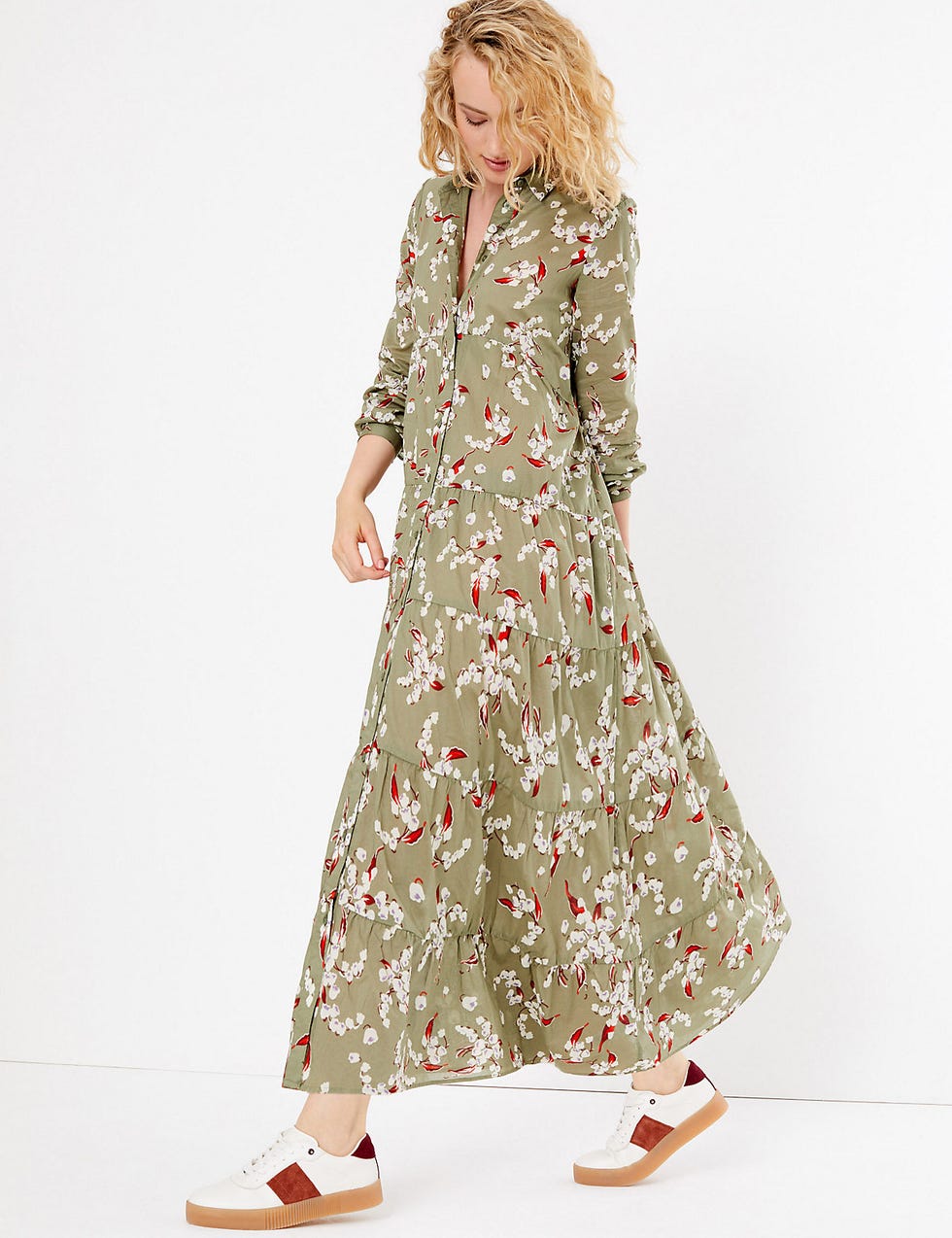 Pure Cotton Floral Print Shirt Maxi Dress