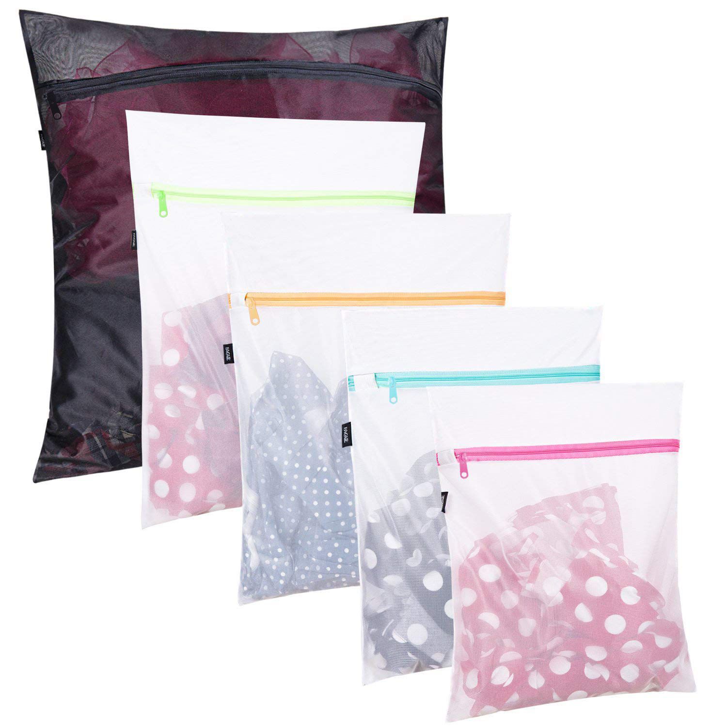 Mesh Laundry Bags 4Pcs Reusable Drawstring Laundry Washing Bag for Washing Machine Durable Laundry Net Washing Bag Bra/Lingerie/Socks/Tights/Stockings/Baby Clothes-White