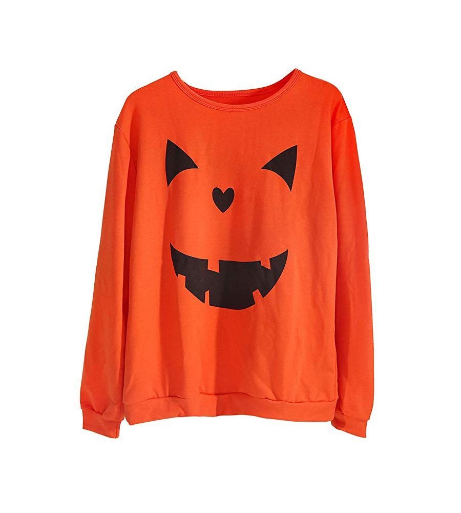 LYXIOF Women Halloween Off Shoulder Sweatshirt Slouchy Shirt Pumpkin Long Sleeve Pullover Tops 