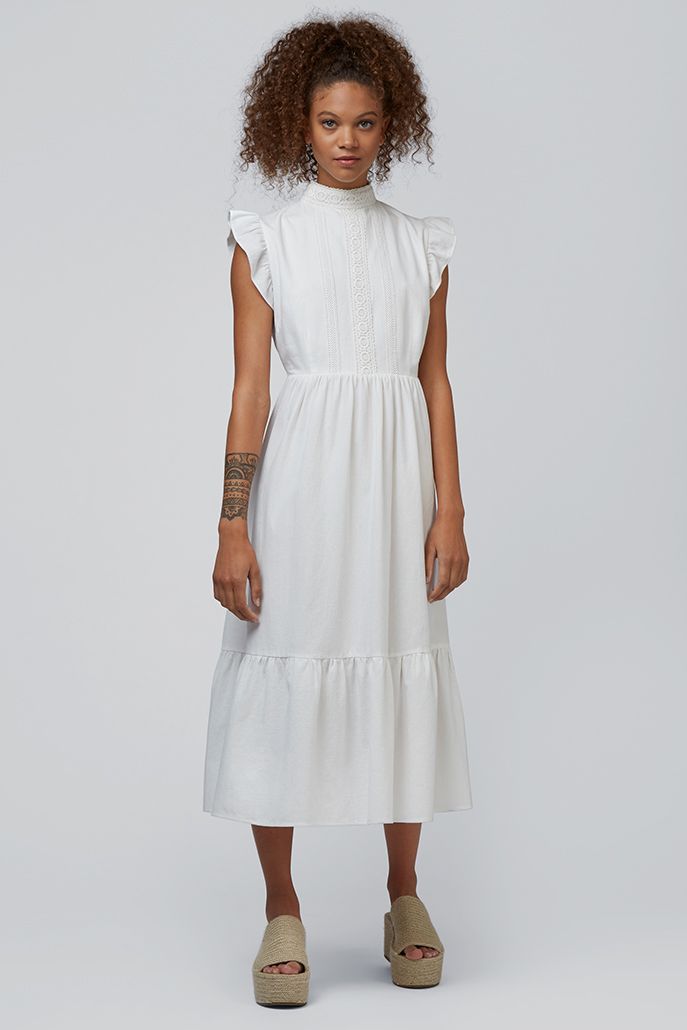 Louche Ally Lace Trim Midi Dress White