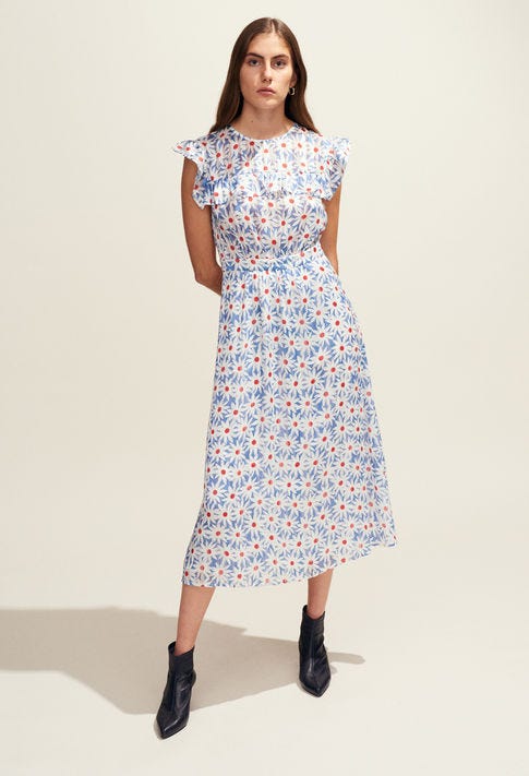 Long ruffled dress with daisy print