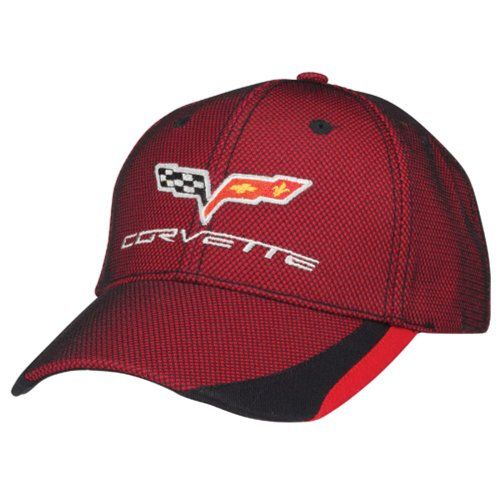 C6 Corvette Hat in Red with Black Mesh Overlay - One Size