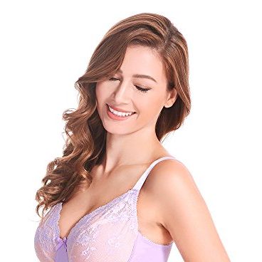 Curve Muse Women's Plus Size Unlined Underwire Lace Bra with Cushion  Straps-Grey,Lavender-Size:44DD 
