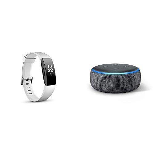 Fitbit Inspire HR Health & Fitness Tracker White/Black + Echo Dot (3rd Gen, Charcoal Fabric)