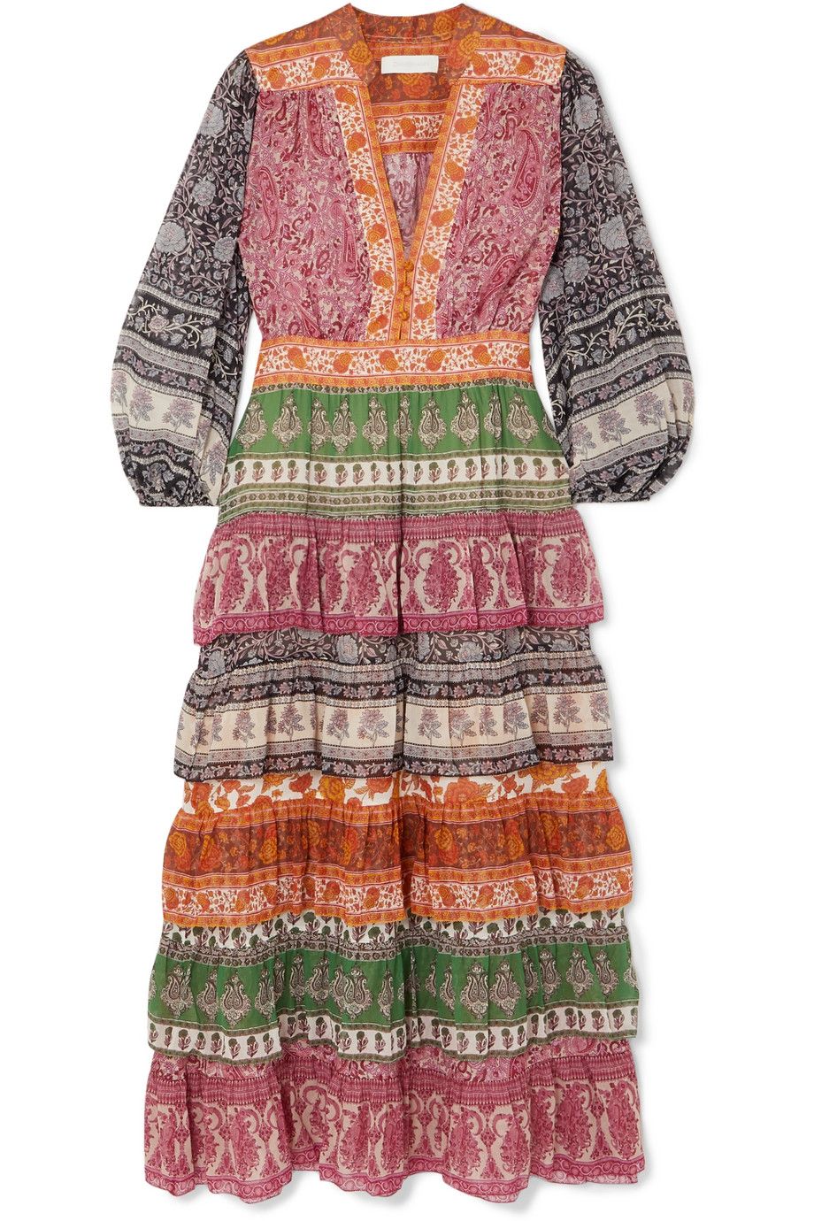 Amari printed tiered cotton and silk-blend chiffon dress