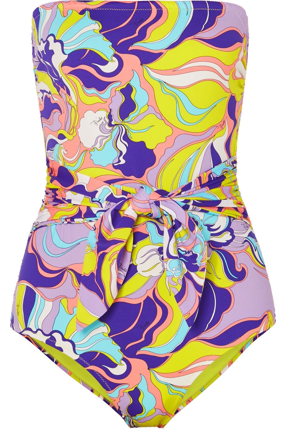 Tie-front printed bandeau swimsuit