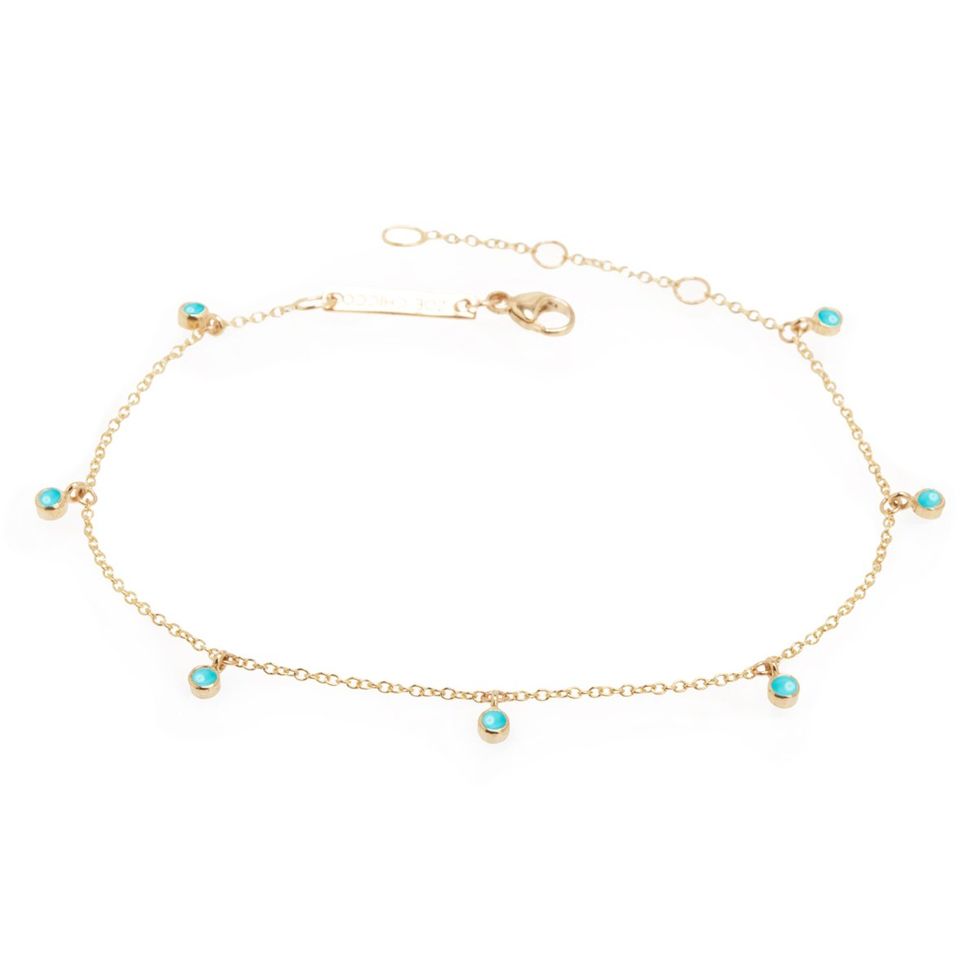 14k 7 Dangling Turquoise Stones Anklet