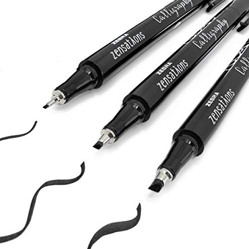Zebra Zensations Calligraphy Pens - Full Set of 3-1.0mm, 2.0mm, 3.0mm - Black Ink