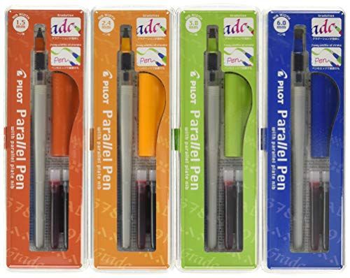 Pilot Parallel Calligraphy Pen Set, 1.5 mm, 2.4 mm, 3.8 mm and 6 mm with Bonus Ink Cartridge (P9005SET) by Pilot