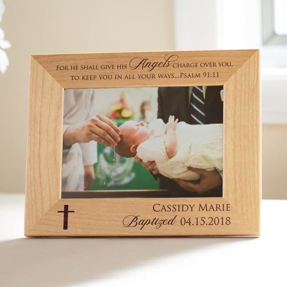 The Grandparent Gift Company Baby Handprint Baptism Gifts Silver Embossed Wooden 5 x 7 Table or Shelf Frame with “Baptized” Sentiment