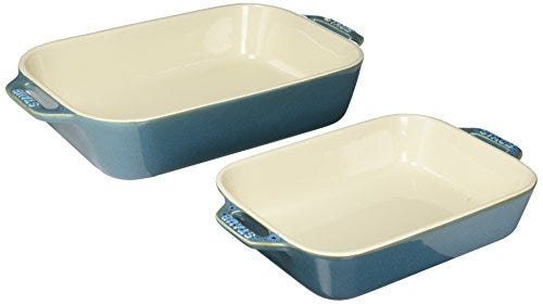 Staub Ceramic 2-pc Rectangular Baking Dish Set, Rustic Turquoise