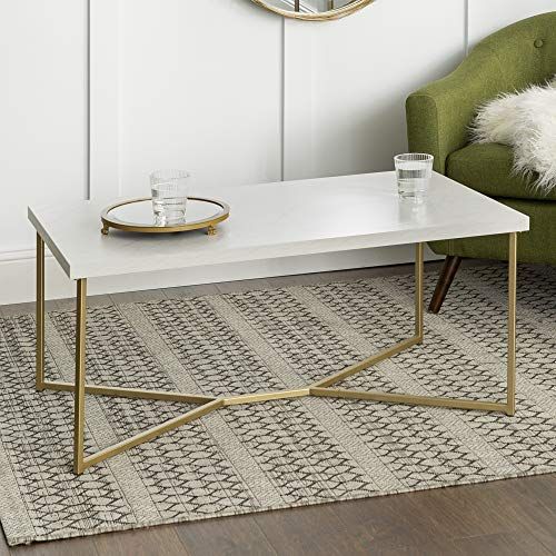 Coffee Table Faux White Marble Top 