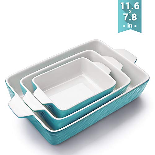 Bakeware Set, Krokori Rectangular Baking Pan Ceramic Glaze Baking Dish, 3 Pack of Rectangular