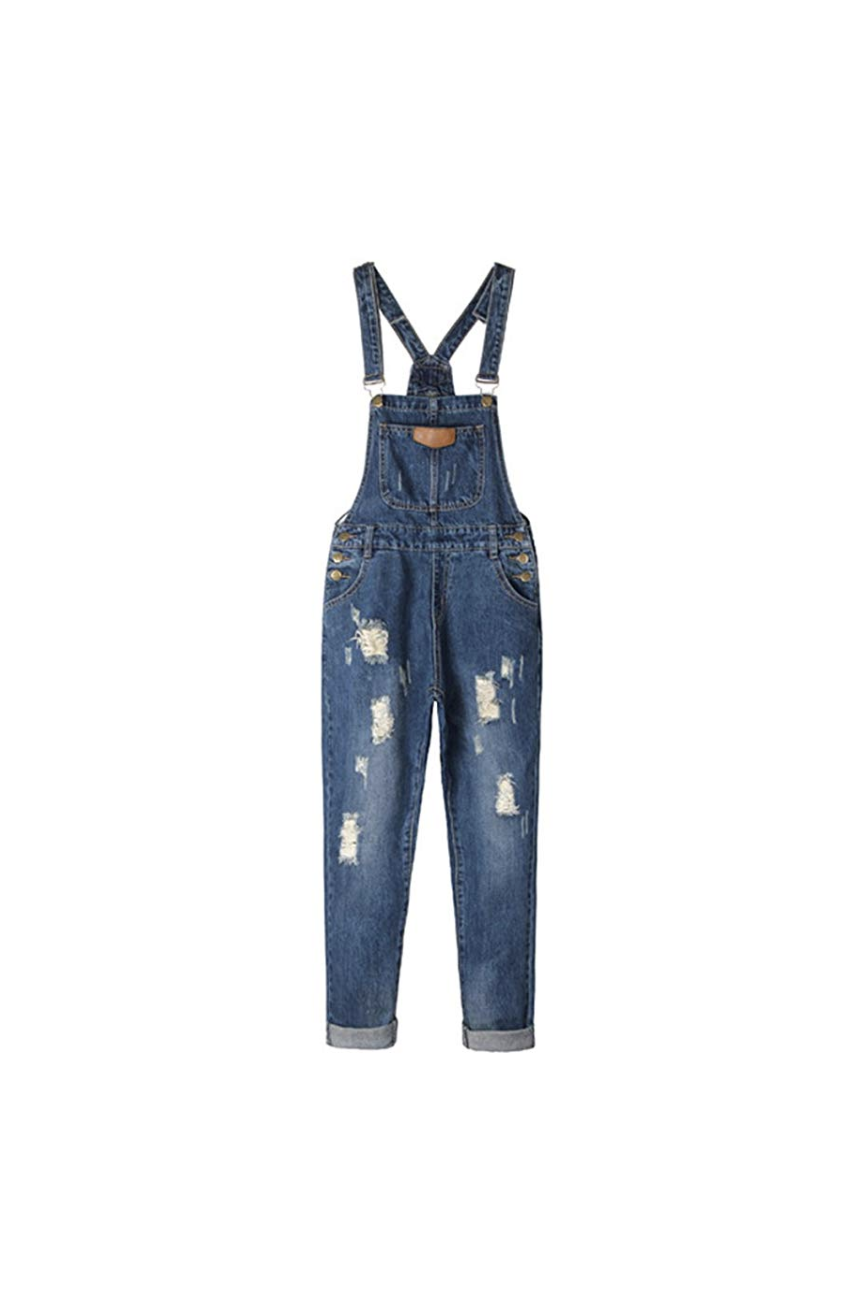 Ripped Denim Overalls