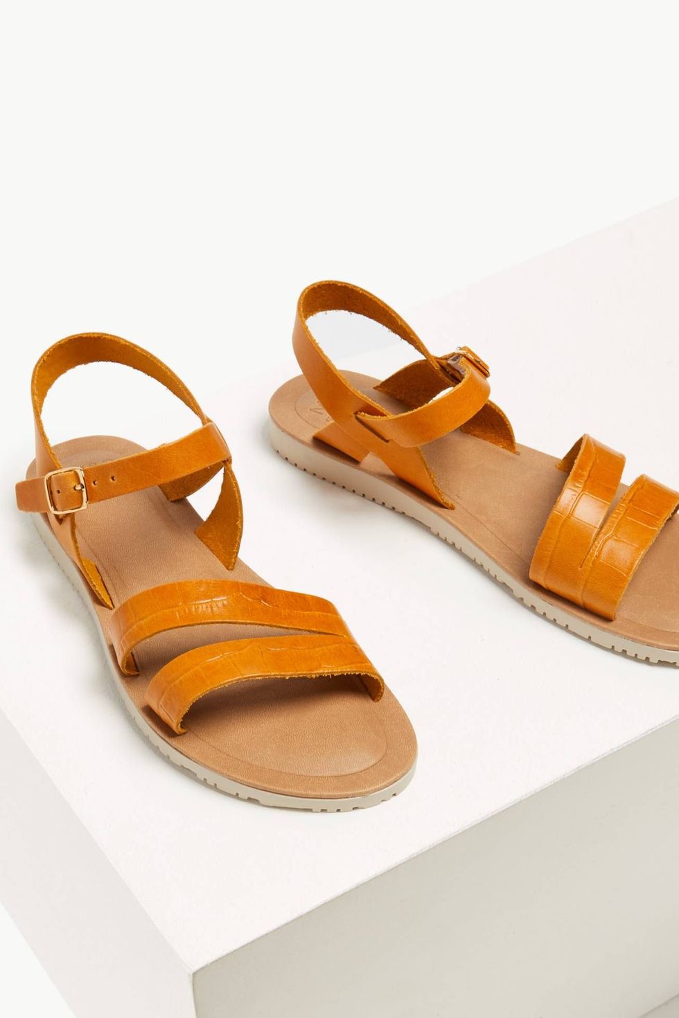 Leather Asymmetric Two Band Sandals