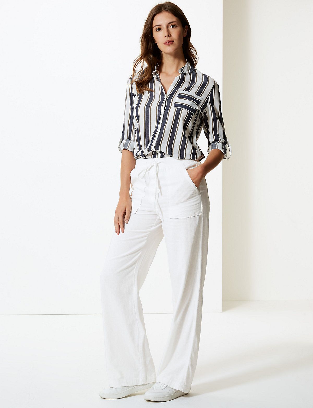 M&s peg linen on sale trousers