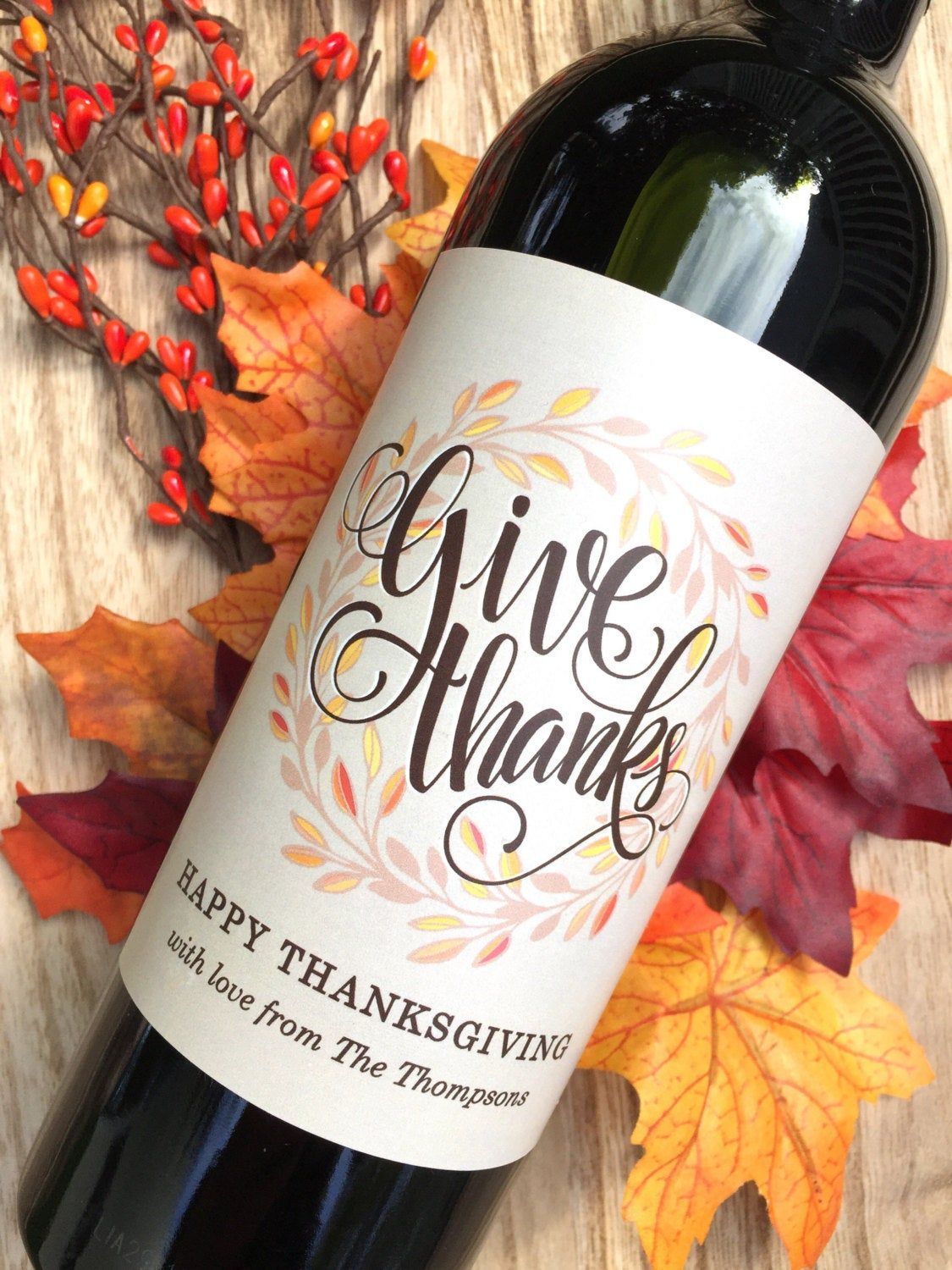 Thanksgiving Wine Label Table Decorations or Hostess Gift Friends giving