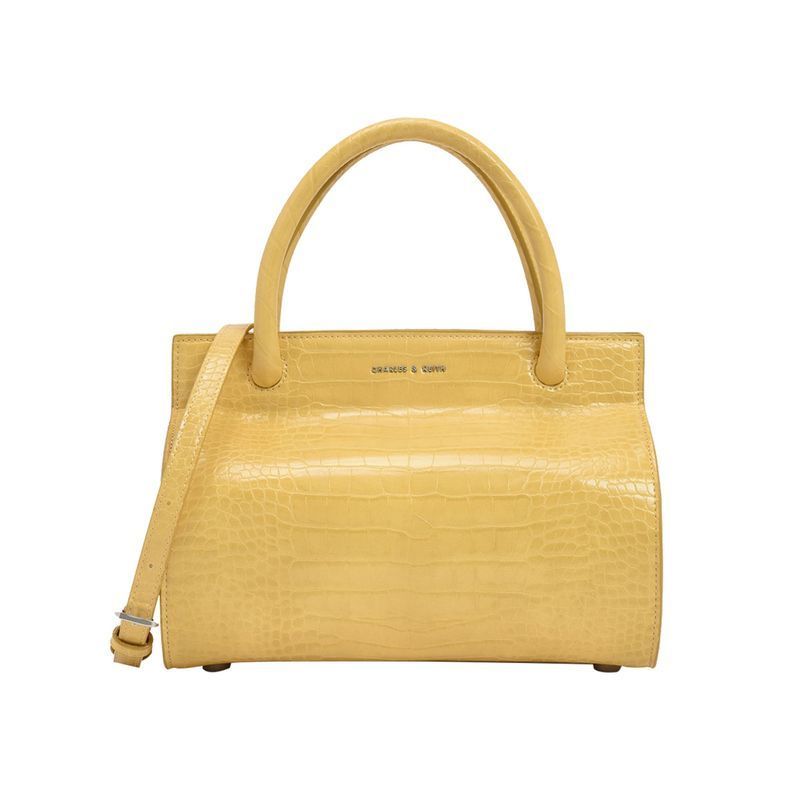 Charles & Keith + Croc-Effect Double Top Handle Structured Bag