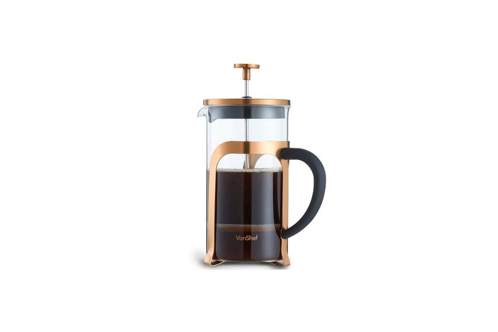 VonShef French Press Cafetière Copper Stainless Steel Glass - 8 Cup/1 Litre Coffee Maker