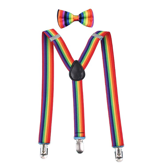 Kids' Elastic Rainbow Suspenders & BowTie Set