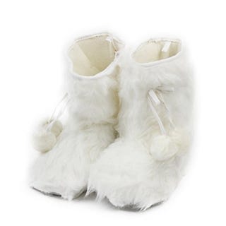 White Pom Pom Booties