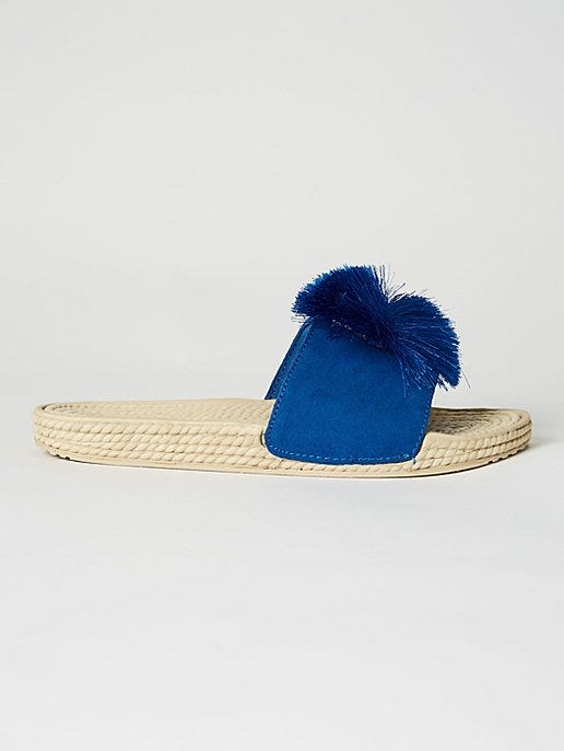 Royal Blue Rope Pom Pom Mule Sandals