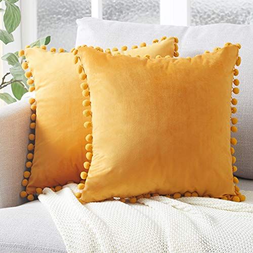 Top Finel Pom Pom Throw Pillow Covers (Set of Two)
